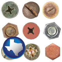texas map icon and screws heads and bolt heads