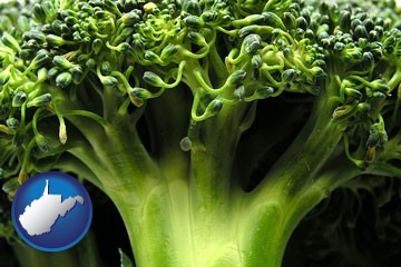 fresh broccoli - with West Virginia icon