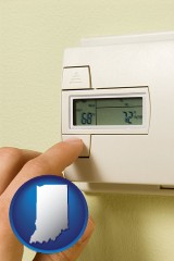 indiana map icon and a heating system thermostat