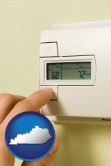 kentucky map icon and a heating system thermostat