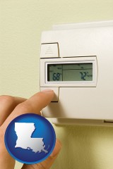louisiana map icon and a heating system thermostat