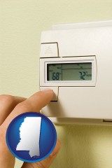 mississippi map icon and a heating system thermostat