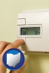 ohio map icon and a heating system thermostat