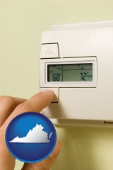 virginia map icon and a heating system thermostat