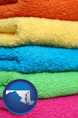 maryland map icon and colorful bath towels