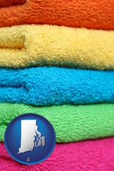 rhode-island map icon and colorful bath towels