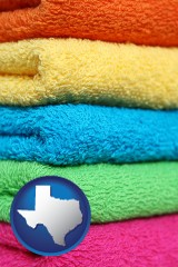 texas map icon and colorful bath towels