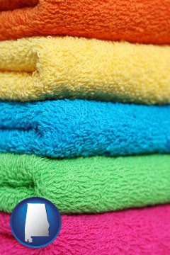 colorful bath towels - with Alabama icon
