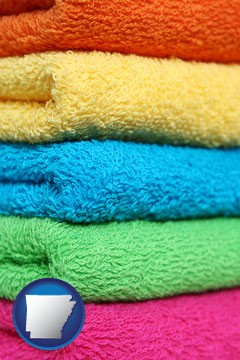 colorful bath towels - with Arkansas icon