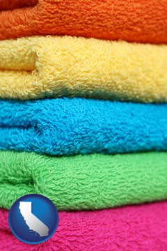colorful bath towels - with California icon
