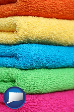 colorful bath towels - with Connecticut icon