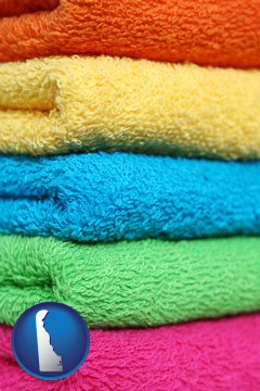 colorful bath towels - with Delaware icon