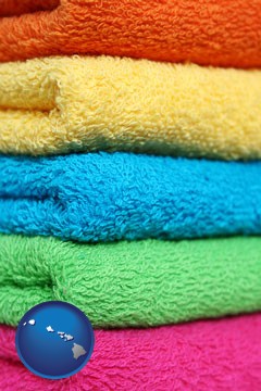 colorful bath towels - with Hawaii icon
