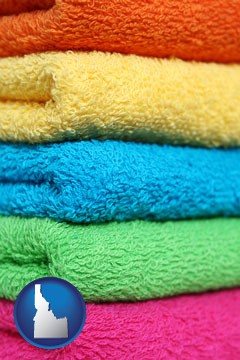 colorful bath towels - with Idaho icon