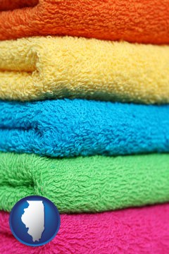 colorful bath towels - with Illinois icon