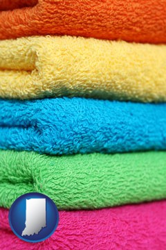 colorful bath towels - with Indiana icon