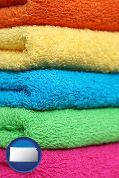 colorful bath towels - with Kansas icon