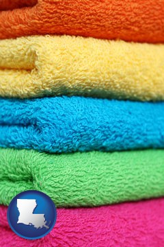colorful bath towels - with Louisiana icon