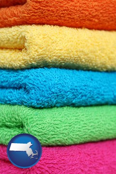 colorful bath towels - with Massachusetts icon