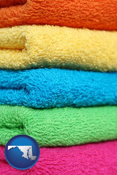 colorful bath towels - with Maryland icon