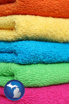colorful bath towels - with Michigan icon