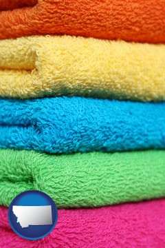 colorful bath towels - with Montana icon
