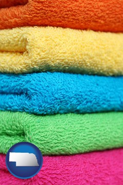 colorful bath towels - with Nebraska icon