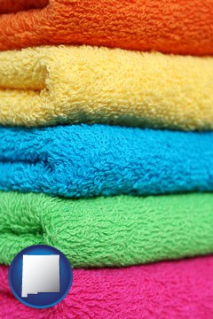 colorful bath towels - with New Mexico icon