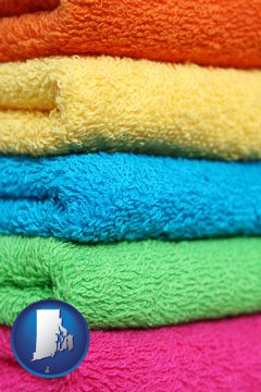 colorful bath towels - with Rhode Island icon