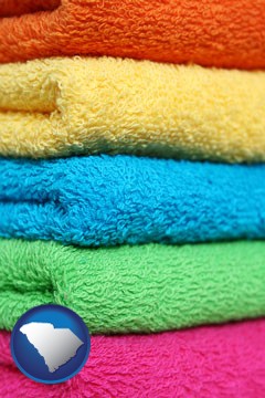 colorful bath towels - with South Carolina icon