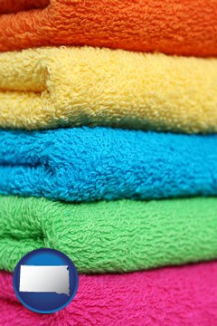 colorful bath towels - with South Dakota icon
