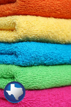 colorful bath towels - with Texas icon