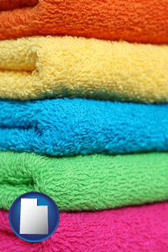 colorful bath towels - with Utah icon