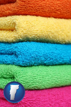 colorful bath towels - with Vermont icon
