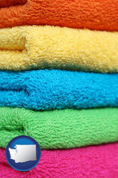 colorful bath towels - with Washington icon