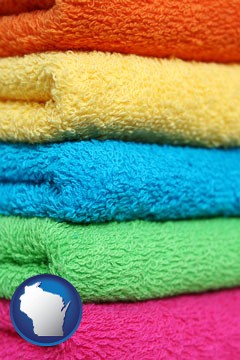 colorful bath towels - with Wisconsin icon