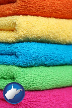 colorful bath towels - with West Virginia icon