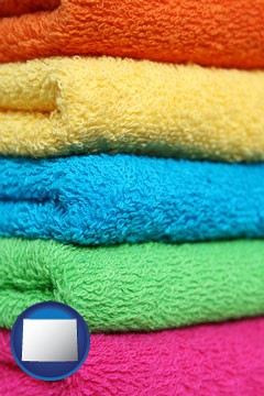 colorful bath towels - with Wyoming icon