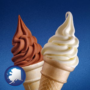 soft chocolate and vanilla ice cream cones - with Alaska icon