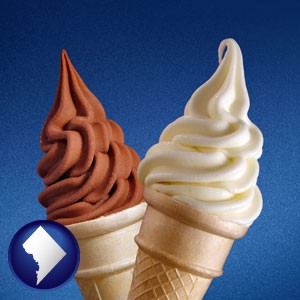 soft chocolate and vanilla ice cream cones - with Washington, DC icon