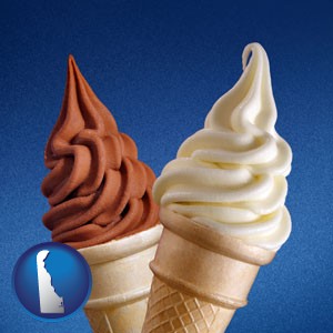 soft chocolate and vanilla ice cream cones - with Delaware icon