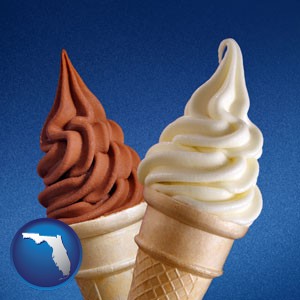 soft chocolate and vanilla ice cream cones - with Florida icon