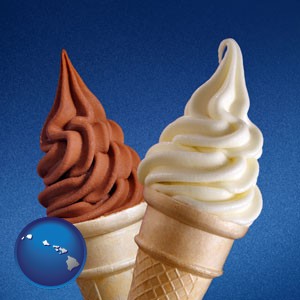 soft chocolate and vanilla ice cream cones - with Hawaii icon