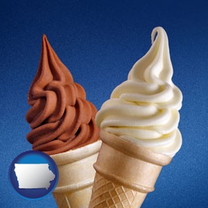 soft chocolate and vanilla ice cream cones - with Iowa icon