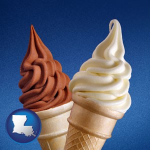 soft chocolate and vanilla ice cream cones - with Louisiana icon