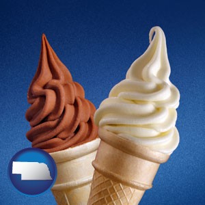 soft chocolate and vanilla ice cream cones - with Nebraska icon
