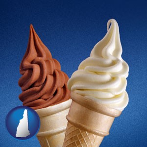 soft chocolate and vanilla ice cream cones - with New Hampshire icon