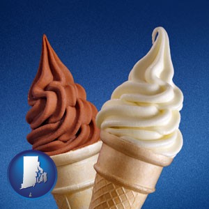 soft chocolate and vanilla ice cream cones - with Rhode Island icon
