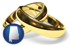 alabama map icon and wedding rings