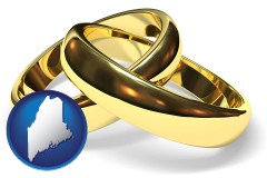 maine map icon and wedding rings